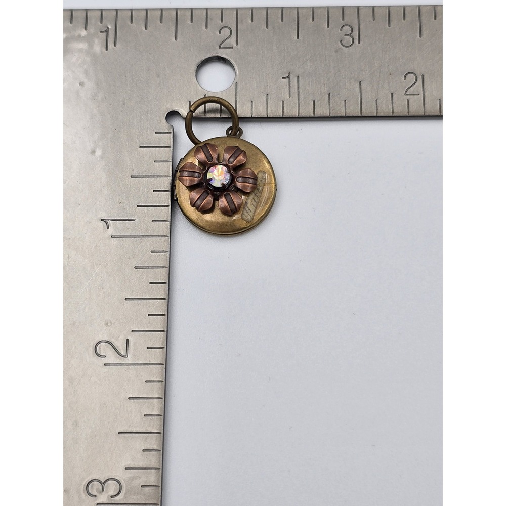 Vintage Brass Copper Flower Sweetheart Locket Pendant‎ Rhinestone Floral Small - Picture 6 of 6